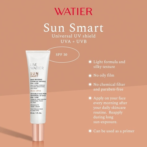 BNWT Lise Watier Sun Smart Invisible Primer SPF 30 – 60ml Full Size! - Picture 2 of 16